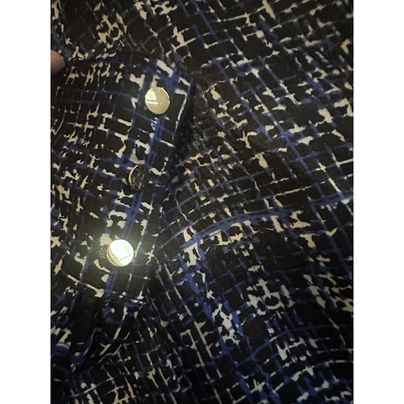 Investments Blue Large Bow Tie Neck Top Long Sleeve Blouse Texture Plaid Black - Picture 2 of 5